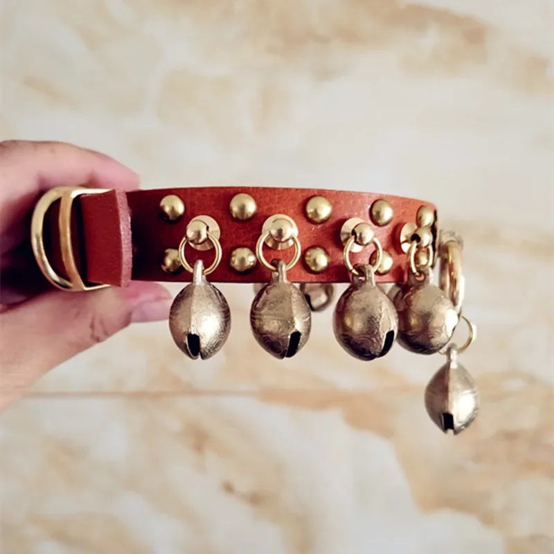 Barone Bettino's Handmade Dog Collar Brass Bells Genuine Leather