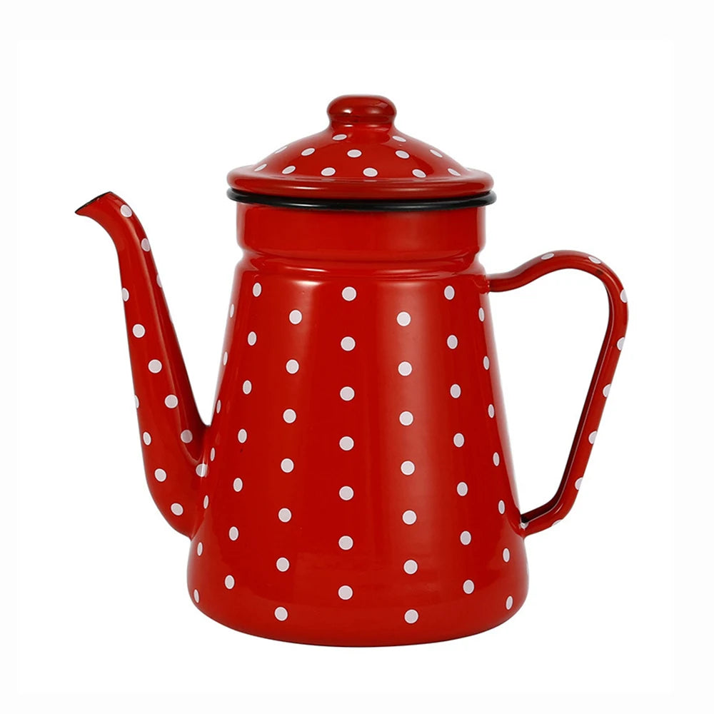 1.5L Enamel Coffee Pot Gooseneck Spout Stovetop Tea Kettle