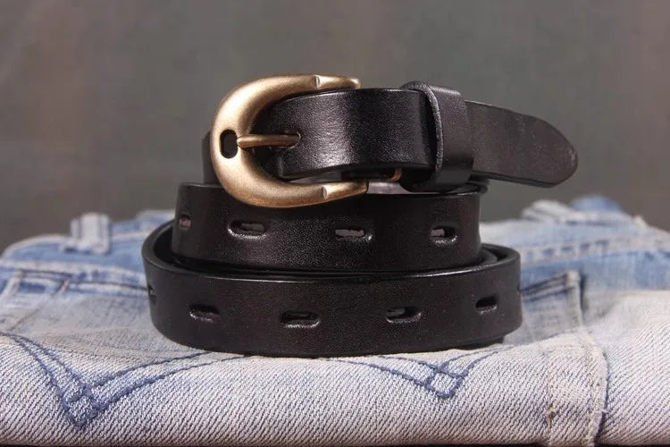 Maggy's Genuine Leather Women's Belt Pure Copper Button
