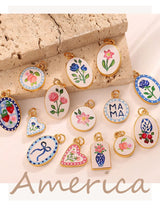 1pc Dopamine Charm Stainless Steel-plated 18K Gold Enamel Round Pendant Charms