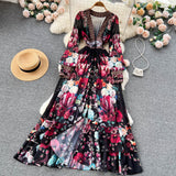Mandy's Spring Boho Floral Chiffon Cascading Ruffles Dress