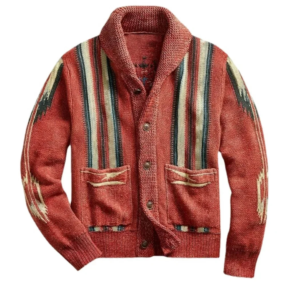 Native American Inspired Mens Autumn Warm Winter Knitted Cardigan Sweater Jacket