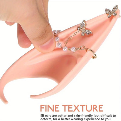 Two Pairs of Elf Ears with Pierced Earrings Cosplay Soft Latex Ear Cuffs