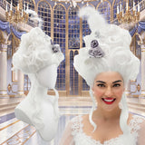 Pink Fluffy High-Top Cosplay Wig Queen's Hairstyle with Feather Flowers