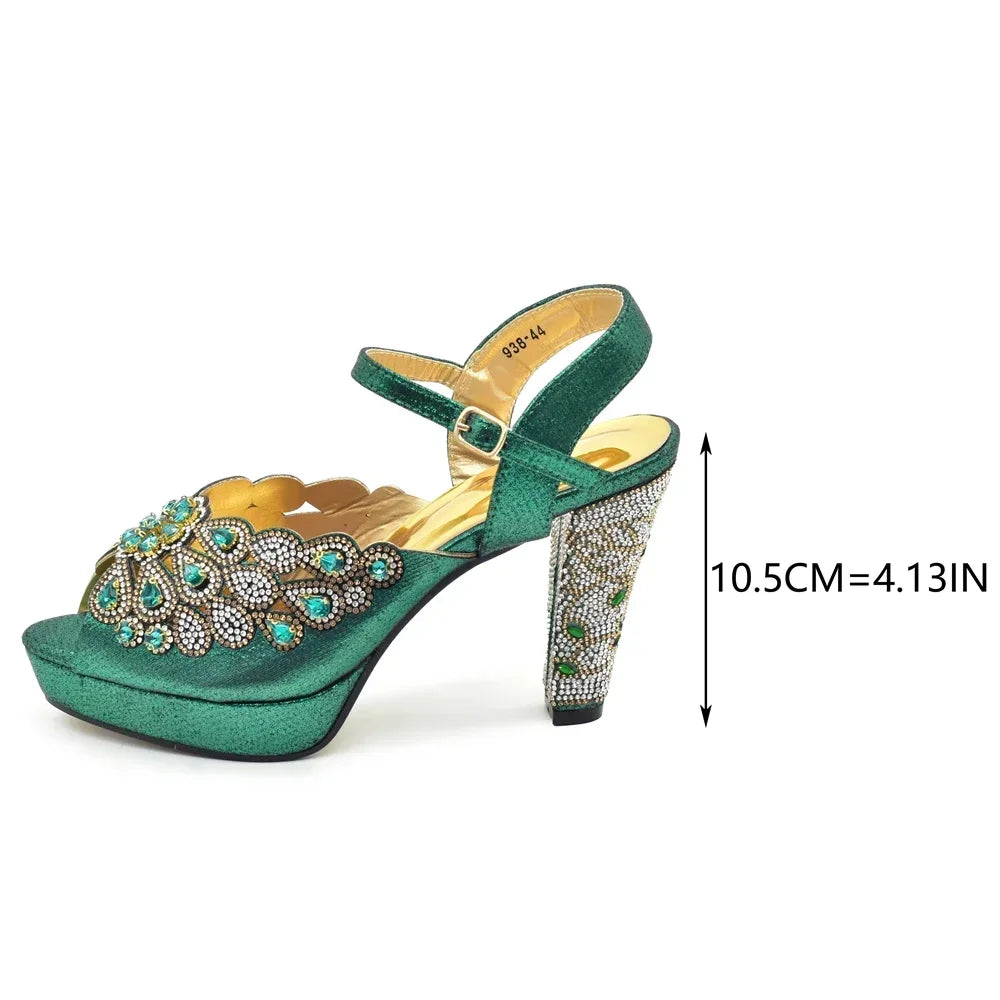 Peacock Party Shoes Wedding Peep Toe Pumps with Rhinestone