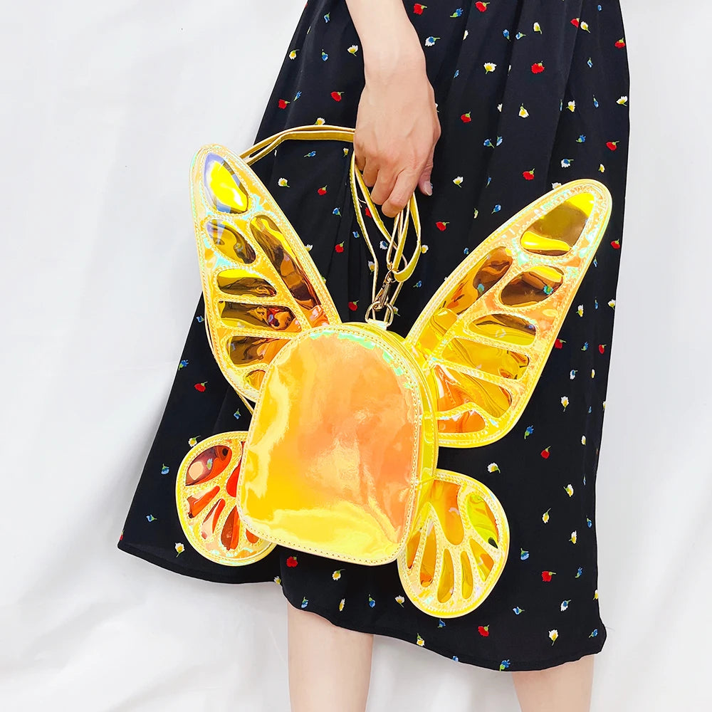 Mini Backpack Butterfly Wings Daypack Holographic Leather