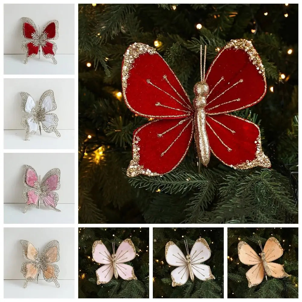 Sparkling Christmas Butterfly Pendant Glitter with Clip Xmas Tree Decoration