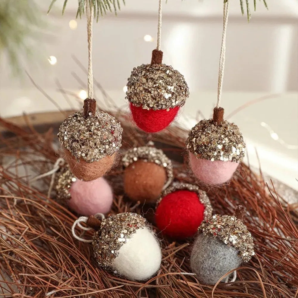 Wool Felt Glittery Acorn Ornaments Christmas Tree Hanging Decor