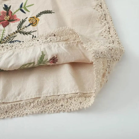Terra's Boho Summer Cotton Linen Short Sets Camis Top Floral Folk Style Embroidery