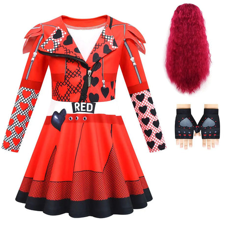 Descendants Red Costumes Girl Halloween Costumes The Rise of Red Cosplay Dress  3-12Y