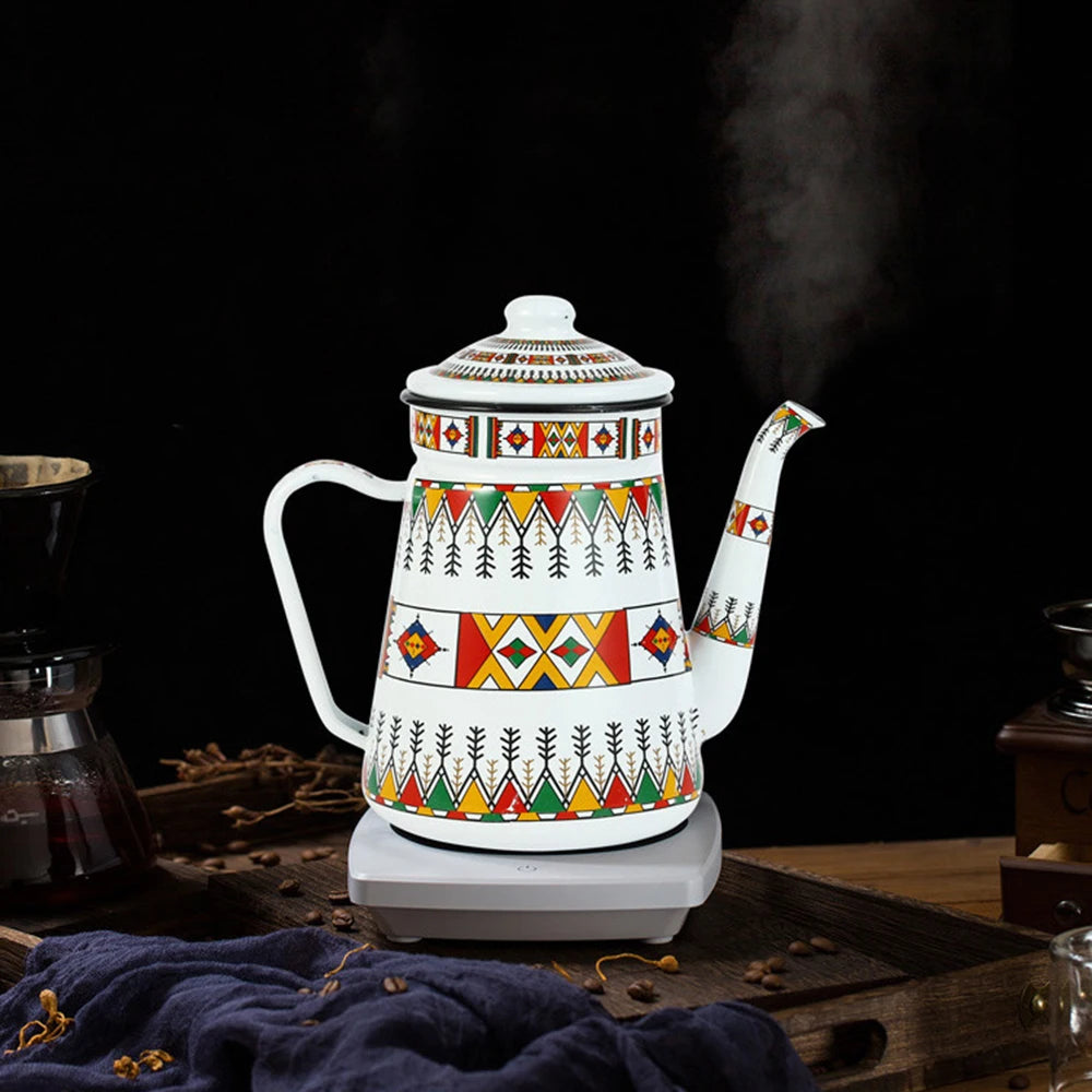1.5L Enamel Coffee Pot Gooseneck Spout Stovetop Tea Kettle