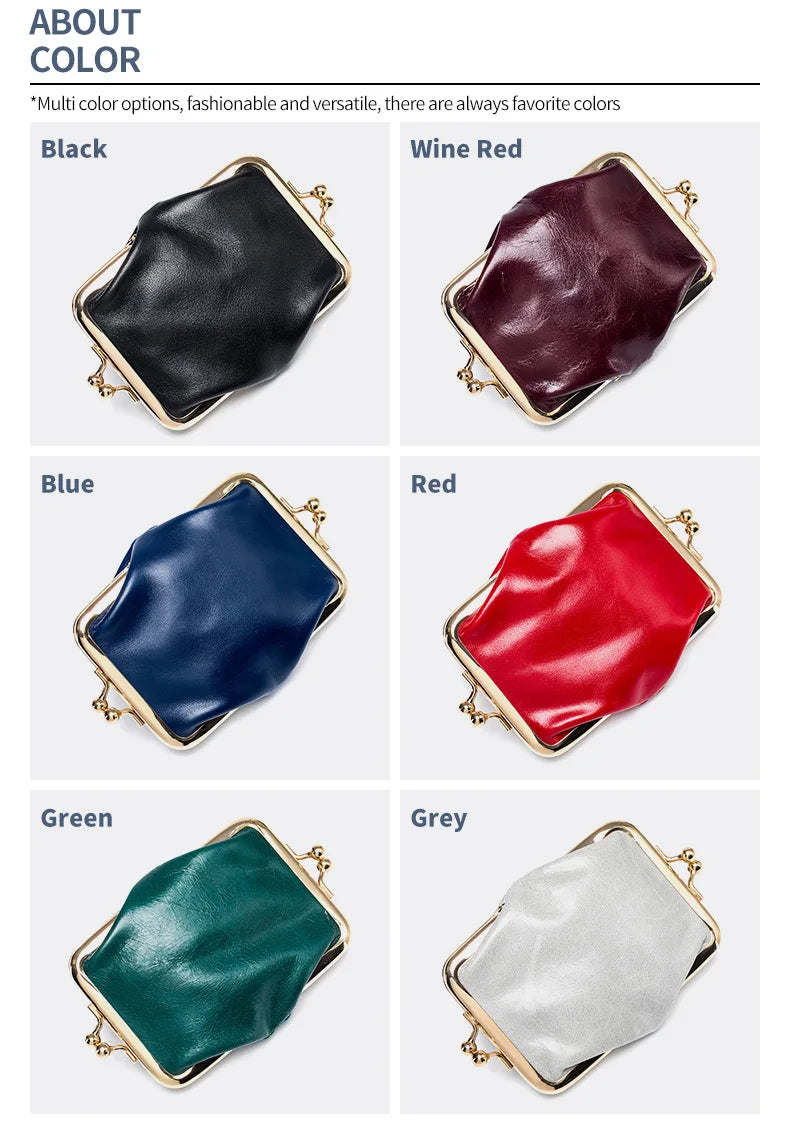 Genuine Leather Double Clamp Coin Purse Small Wallet Bag Pouch