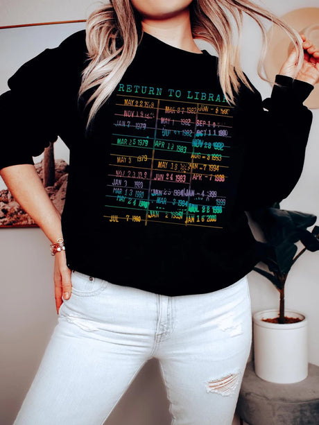Return to Library Sweater Vintage Library Card Book Due Date Unisex Librarian Bookish Sweatshirt