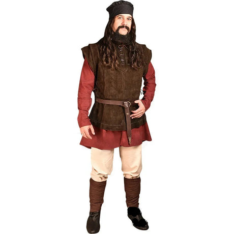 Men's Medieval Faux Suede Vest Sleeveless Shirt Vikings Cosplay Archer Costume