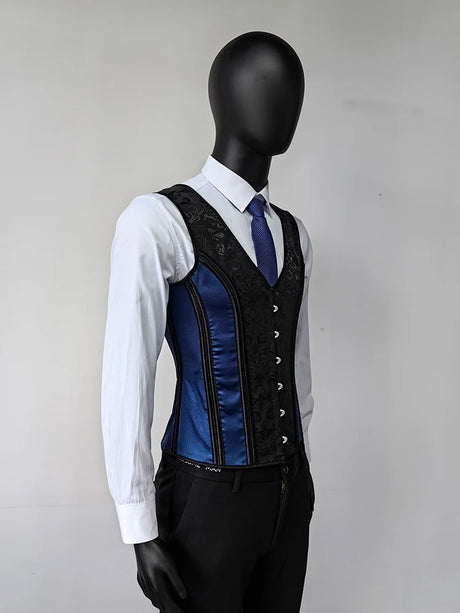 Vintage Circus Men's Boned Waistcoat Corset Vest Lace Up Burlesque Performance Stage Costume