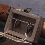Viking V Tendrils Stainless Steel Huggie Hoop Earrings for Men with Wooden Box