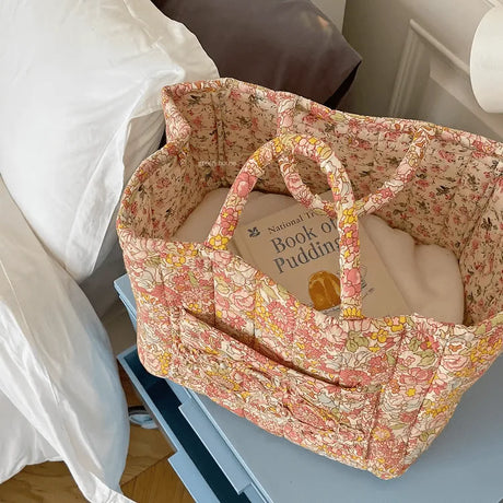 Floral Quilted Fabric Storage Bins with Handles Multi-Compartment Organiser William Morris