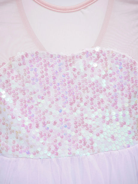 Girls Ballet Gymnastics Figure Ice Skating Sequin Leotard Tutu Dress Performance Dancewear