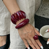 Vintage Style Cherry Red Acrylic Resin Chunky Bangles Bracelet