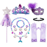 Mermaid Accessories Gloves Wand Crown Jewellery Set Wig Necklace Braid Cosplay Halloween Birthday Party