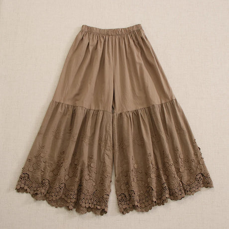 Mori Girl Embroidered Cotton Wide Leg Layering Pants