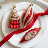 Red Christmas Tree Ornaments Shatterproof Plastic Glitter Little Bear Balls Acorn