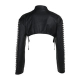 Women's Punk Crop Jacket PU Leather Cosplay Jacket Rivet Strap Gothic Streetwear Top