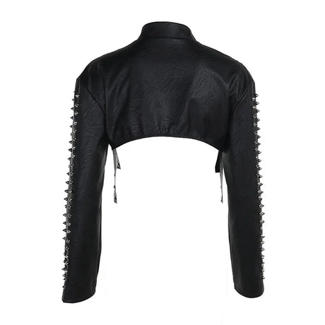 Women's Punk Crop Jacket PU Leather Cosplay Jacket Rivet Strap Gothic Streetwear Top