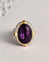 Lady of the Depths S925 Sterling Silver Ring Natural Amethyst Occidental Topaz Zircon