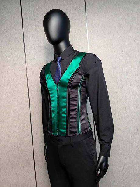 Vintage Circus Men's Boned Waistcoat Corset Vest Lace Up Burlesque Performance Stage Costume