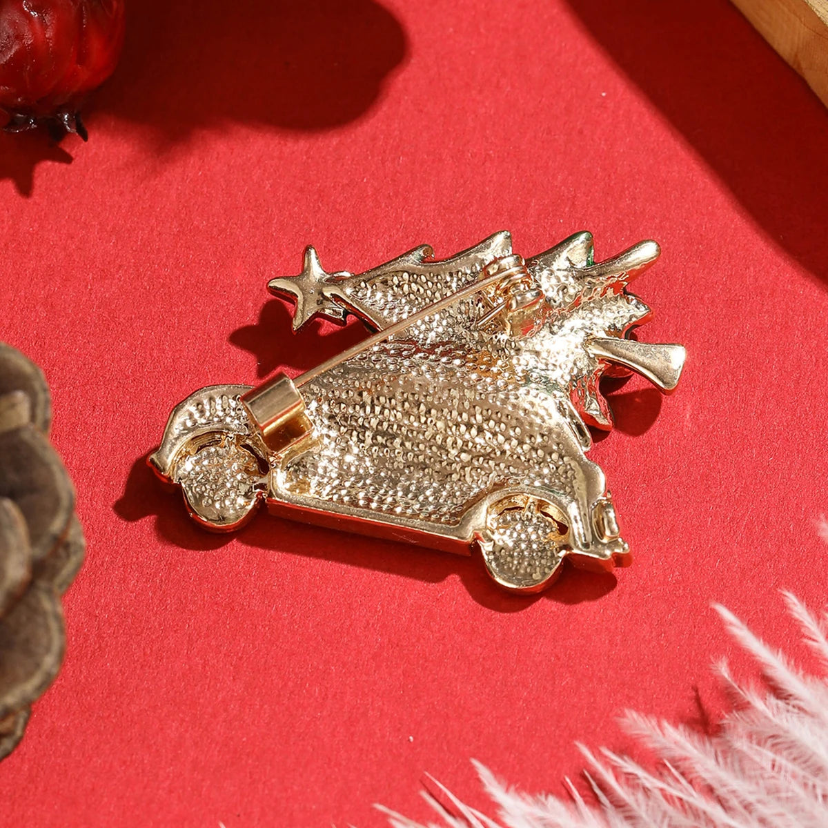 Christmas Tree Red Car Brooch