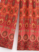 Nuri's Boho Red Floral Print Wide Leg Pants