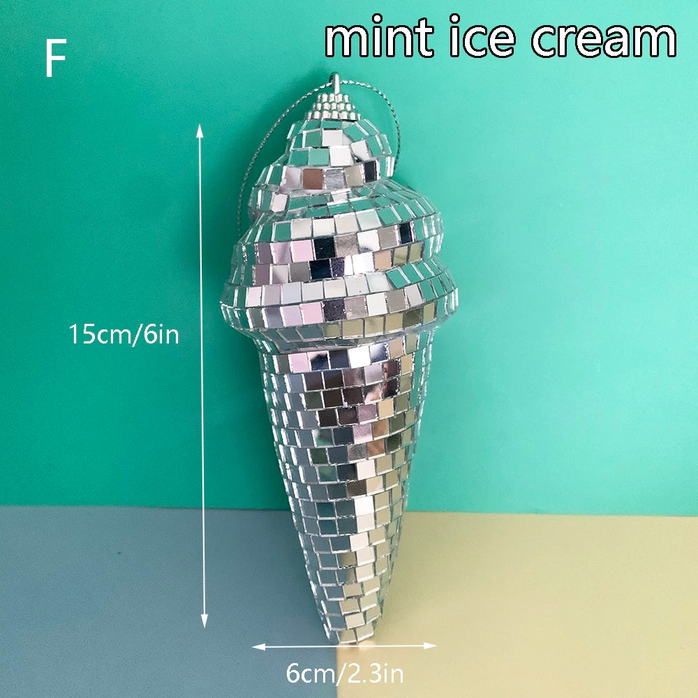 Hanging Disco Ice Cream Cone Mirror Ball Room Decor