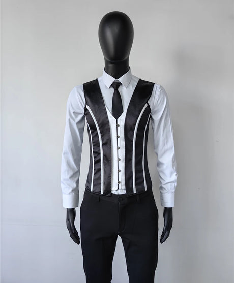 Vintage Circus Men's Boned Waistcoat Corset Vest Lace Up Burlesque Performance Stage Costume