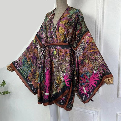 Jungle Nights Bohemian Belted Kimono Wrap Dress