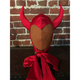 Vintage Horned Devil Red/Black Satin Bonnet Hood Headpiece Halloween Costume Party