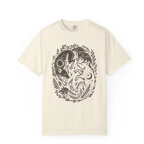 Fox Yin Yang Sun Moon T-shirt Mystical Animal Naturecore Tee Dark Academia