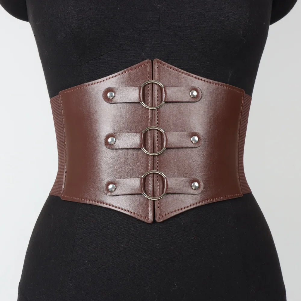 Dark Gothic PU Wide Waistband Steampunk Waist Cinch Underbust Corset