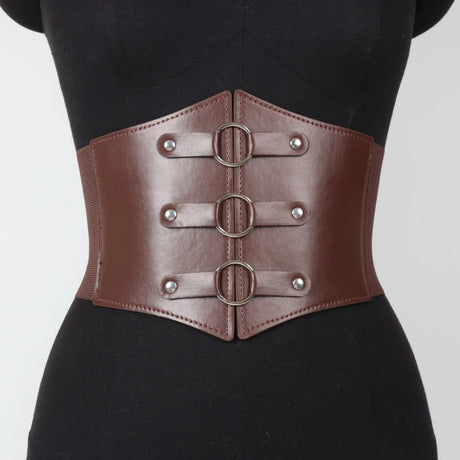 Dark Gothic PU Wide Waistband Steampunk Waist Cinch Underbust Corset