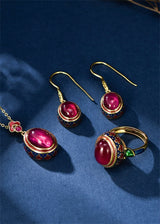 Carmellia's Corundum Enamel Matching Jewellery 925 Sterling Silver Ring, Earrings, Necklace