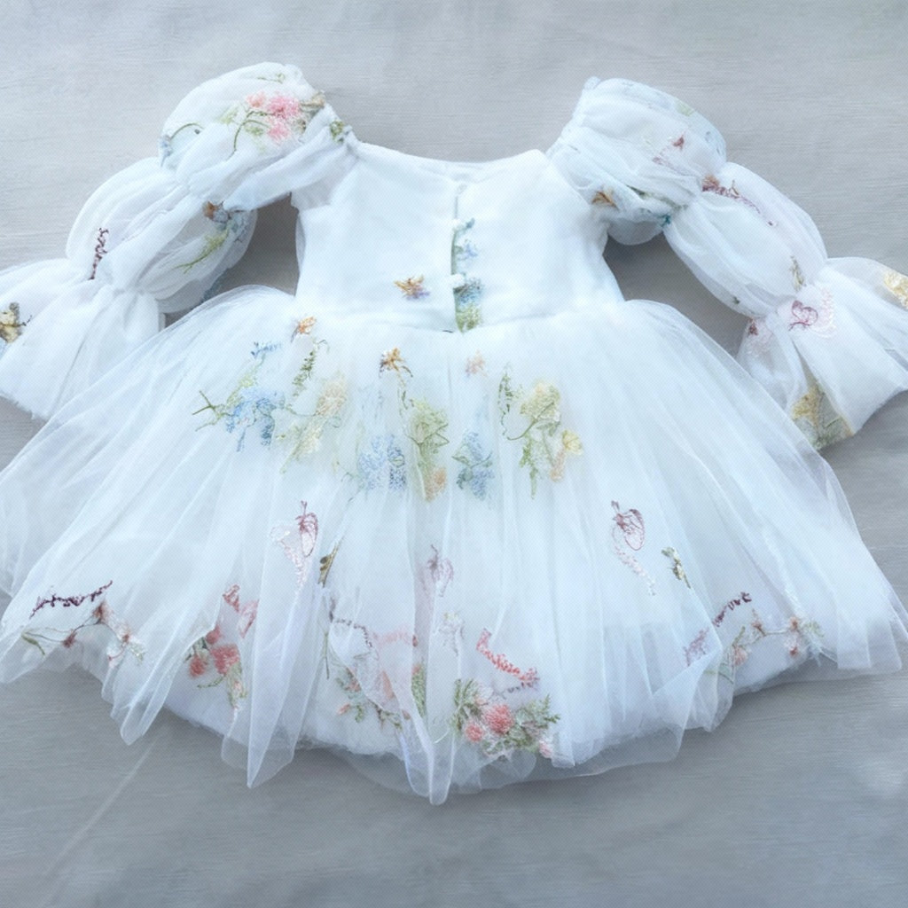 Fairy Faith's Baby Toddler Girls Birthday Dress Embroidered Butterfly Flower Girls Dress