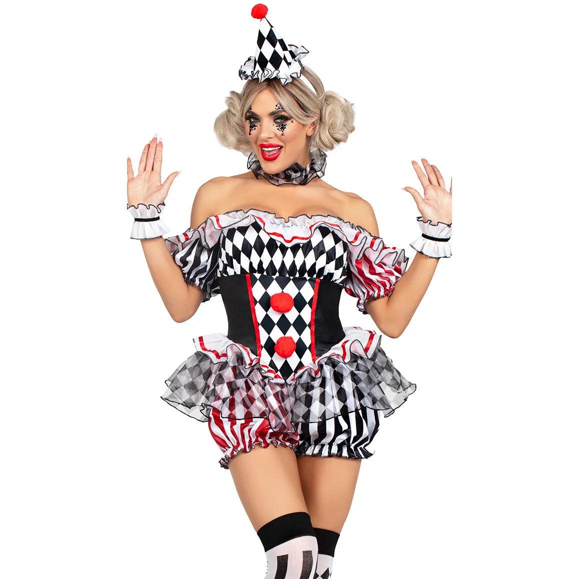 Clown Cosplay Costume Circus Performance Jumpsuit Halloween Party Carnival Jester Theater Stage Performance