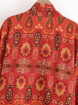 Nuri's Boho Short Kimono Red Floral Wrap Top