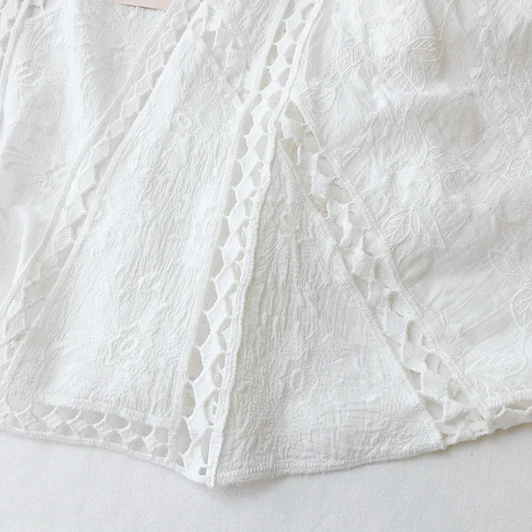 Faith's Cotton Linen Open Stitch Embroidered Summer Cover-Ups