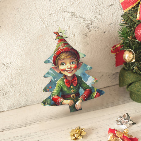 Elf Wooden Christmas Tree Hanging Ornament