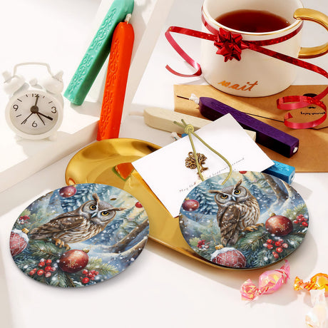 Owl Ceramic Christmas Round Ornament