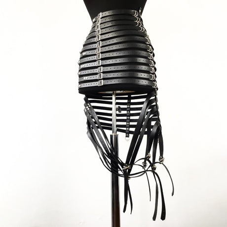 Gothic Faux Leather Long Black Strapped Corset Skirt