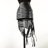 Gothic Faux Leather Long Black Strapped Corset Skirt