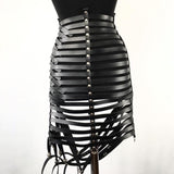 Gothic Faux Leather Long Black Strapped Corset Skirt