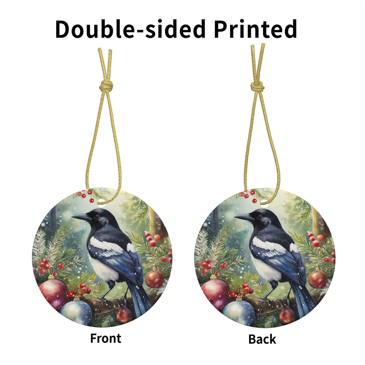 Magpie Ceramic Christmas Round Ornament